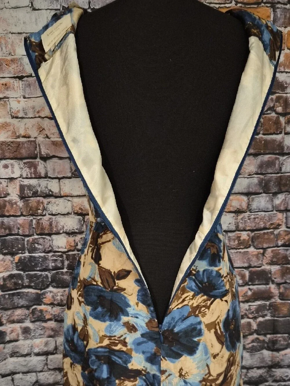 kate spade Blue and Cream Floral 100% Silk Midi Dress